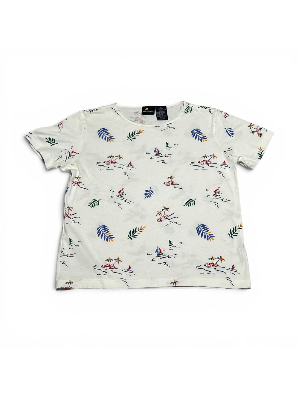 Vintage 80s LizSport Sailboat Print Cotton T-Shirt